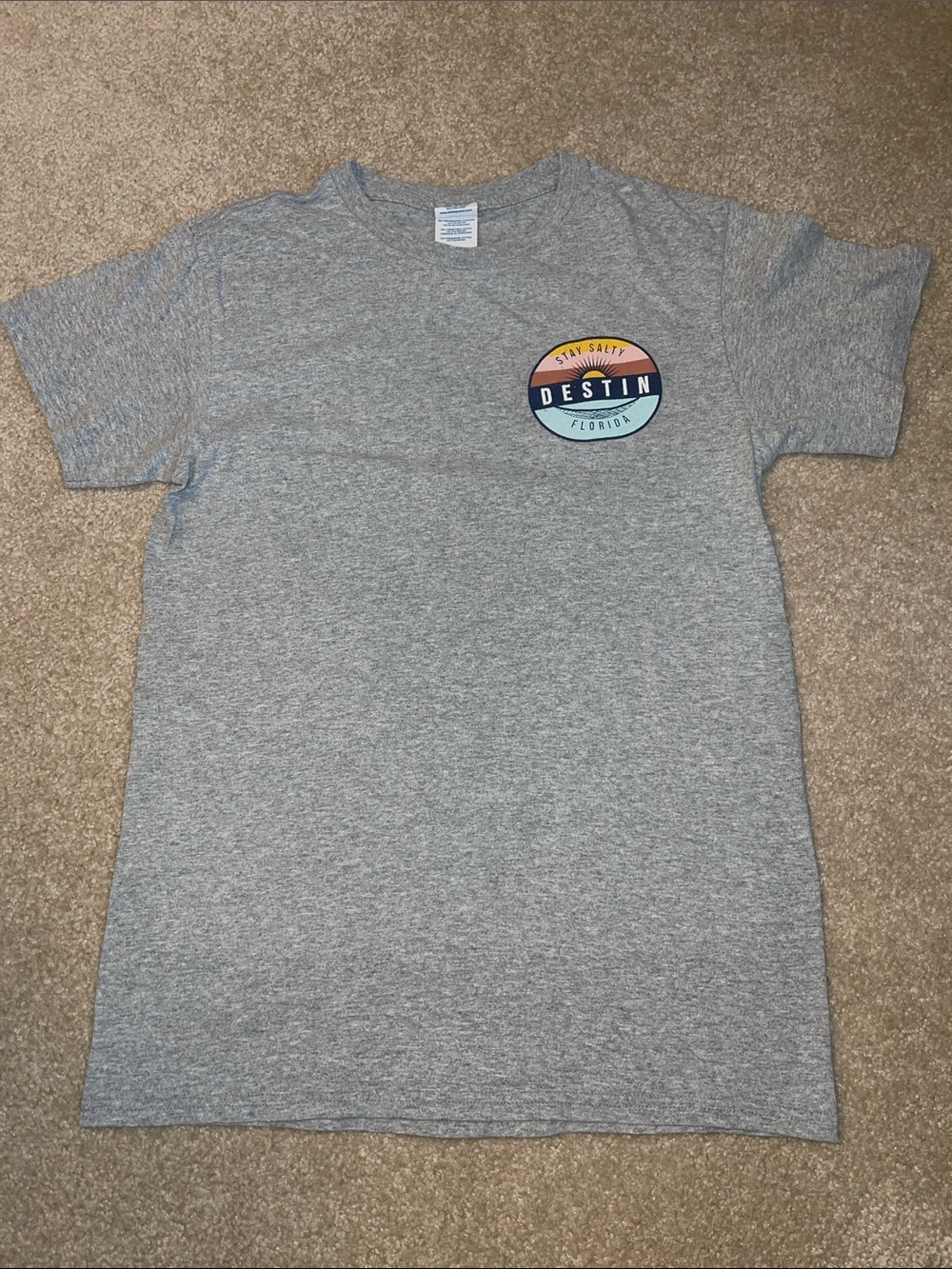 Destin Gray T-Shirt with Rust & Blue Logo
